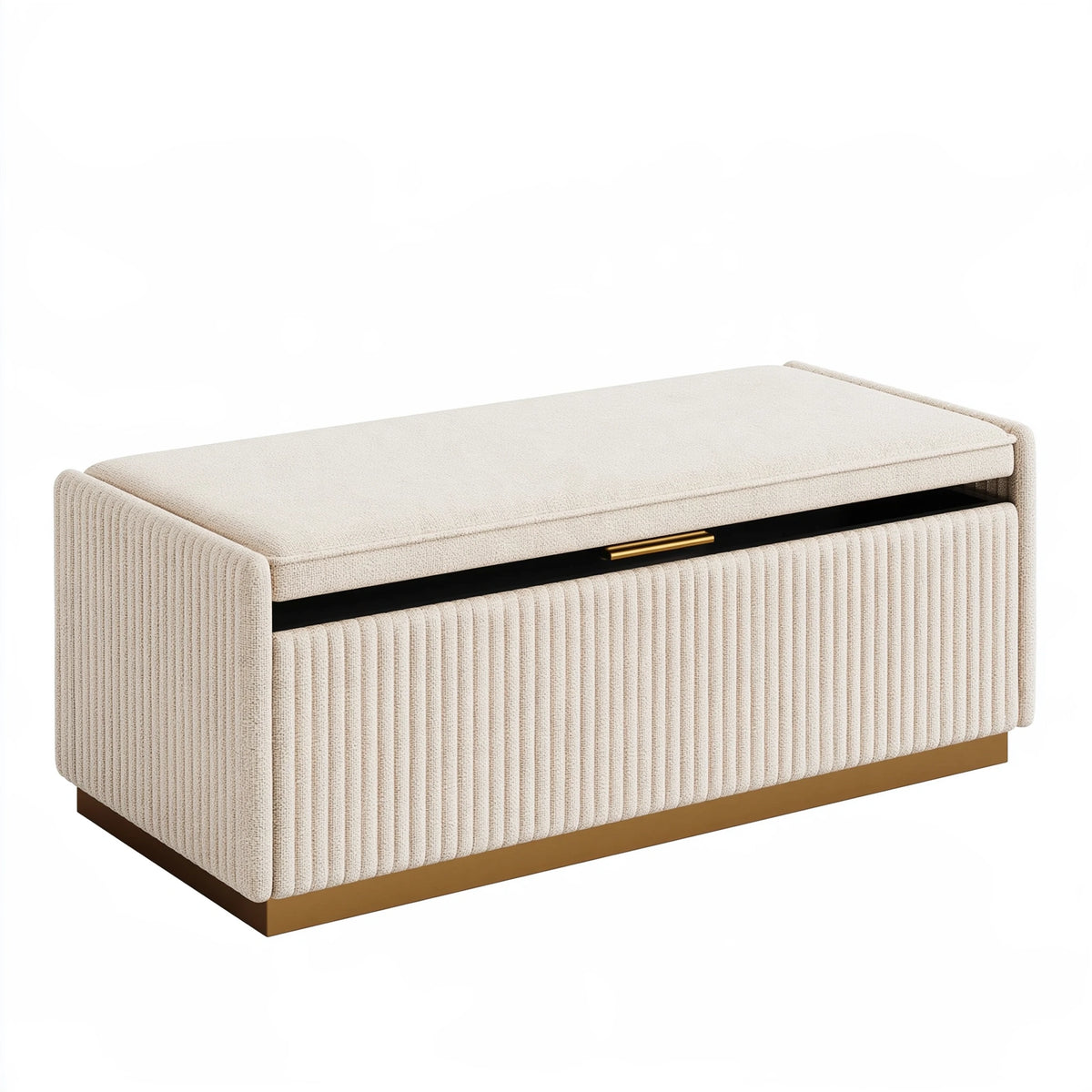 Banc coffre de rangement 120 x 45 x 50 cm en tissu côtelé beige style contemporain