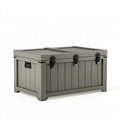 Coffre de rangement 120 x 60 x 65 cm en bois gris avec fermetures métalliques style industriel
