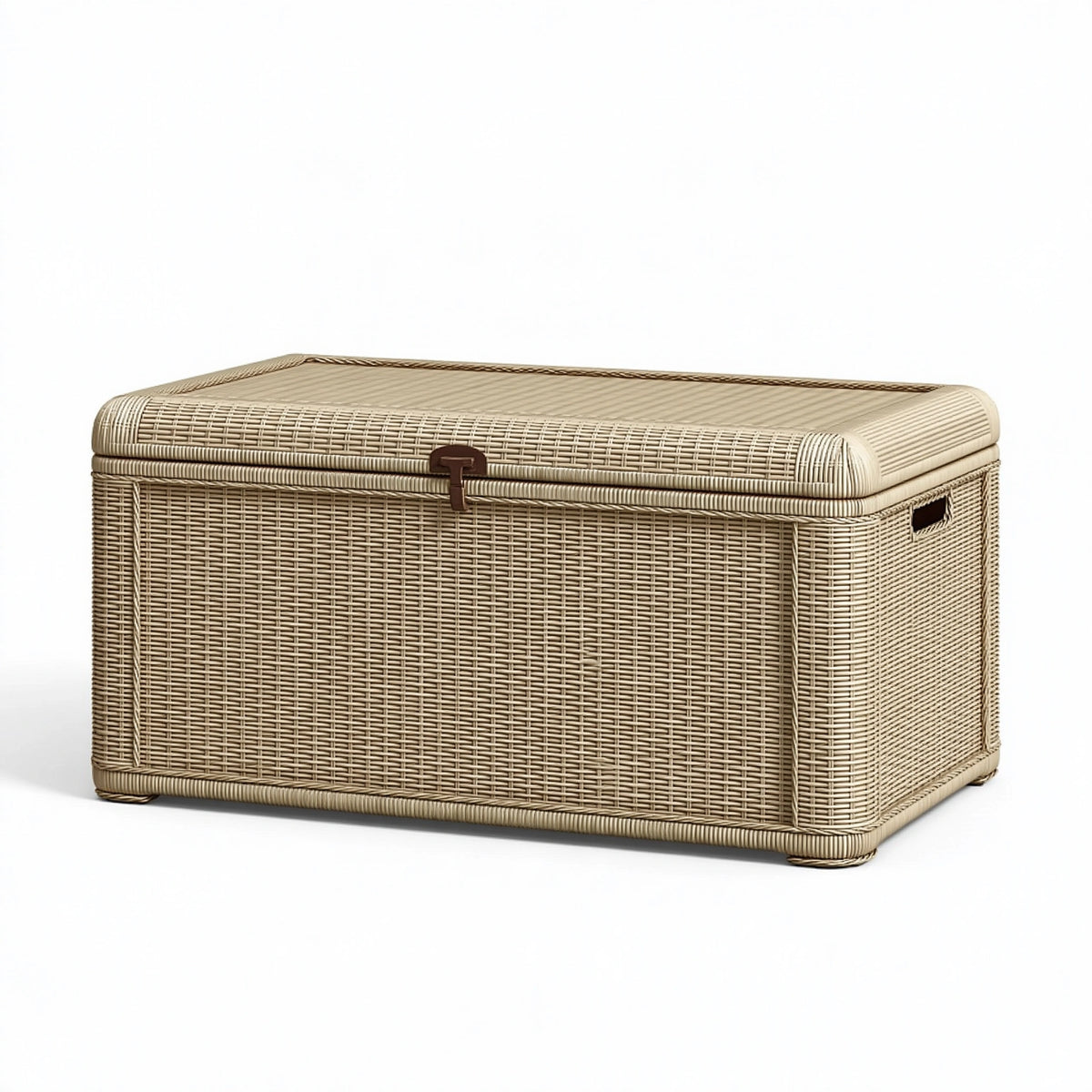 Coffre de rangement 90 x 45 x 50 cm en rotin beige avec couvercle style naturel