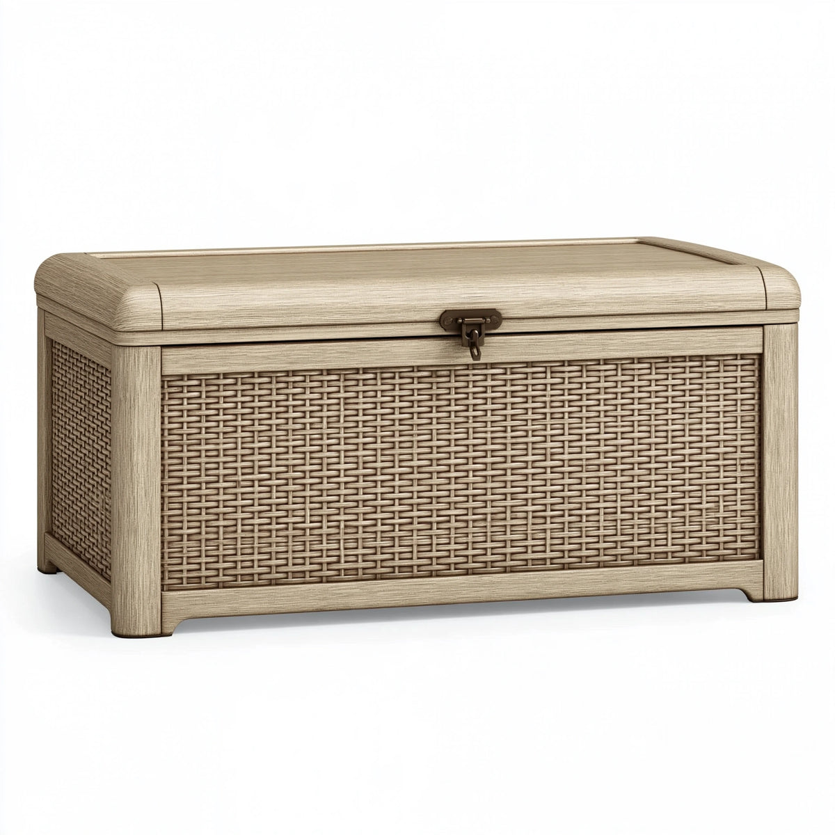 Coffre de rangement 80 x 45 x 45 cm en bois tressé beige style naturel avec couvercle