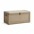 Coffre de rangement 120 x 50 x 60 cm en résine tressée beige avec couvercle style naturel