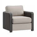 Fauteuil 80 x 85 x 85 cm en tissu beige et gris avec accoudoirs métal style contemporain