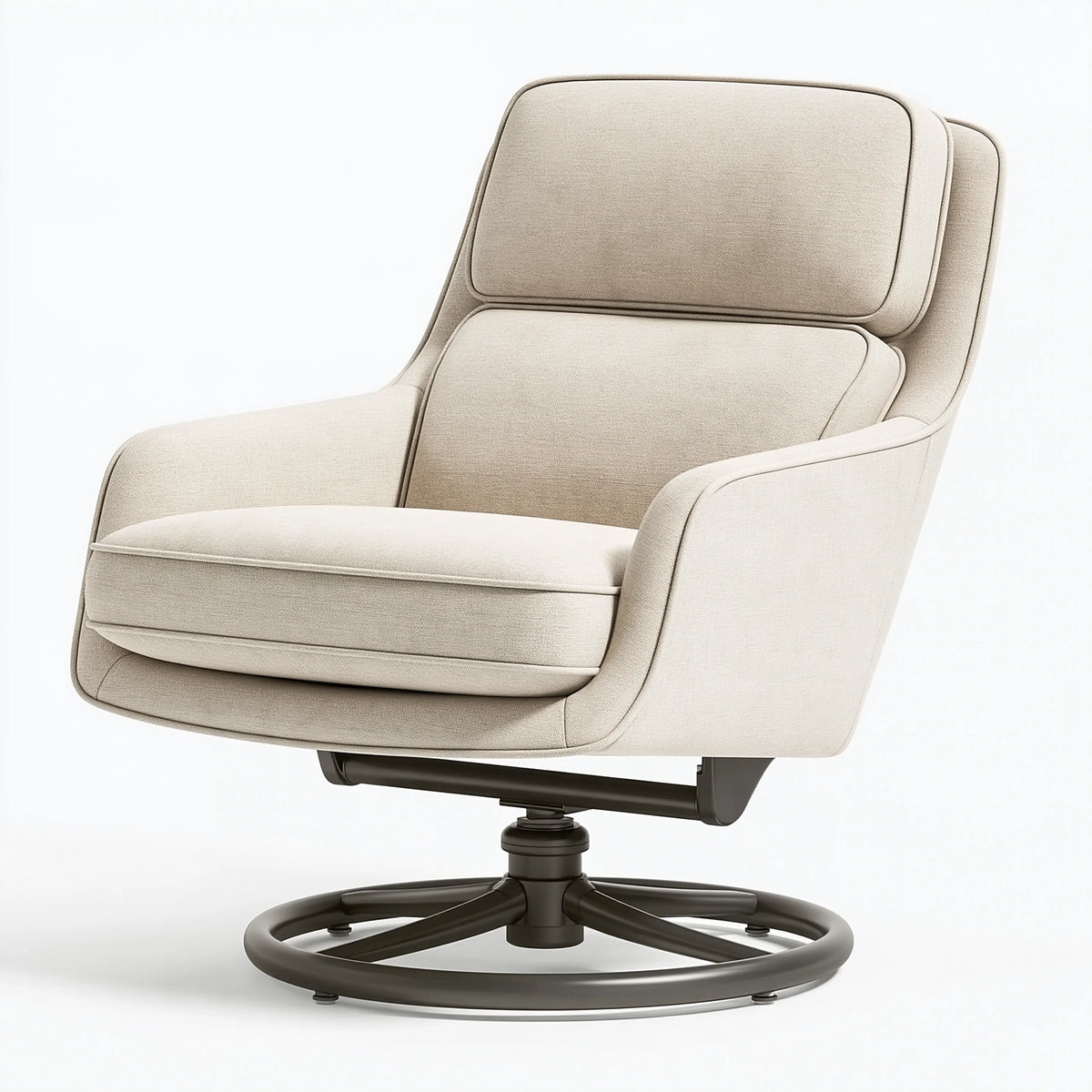 Fauteuil pivotant 85 x 90 x 105 cm tissu beige base métal pour salon