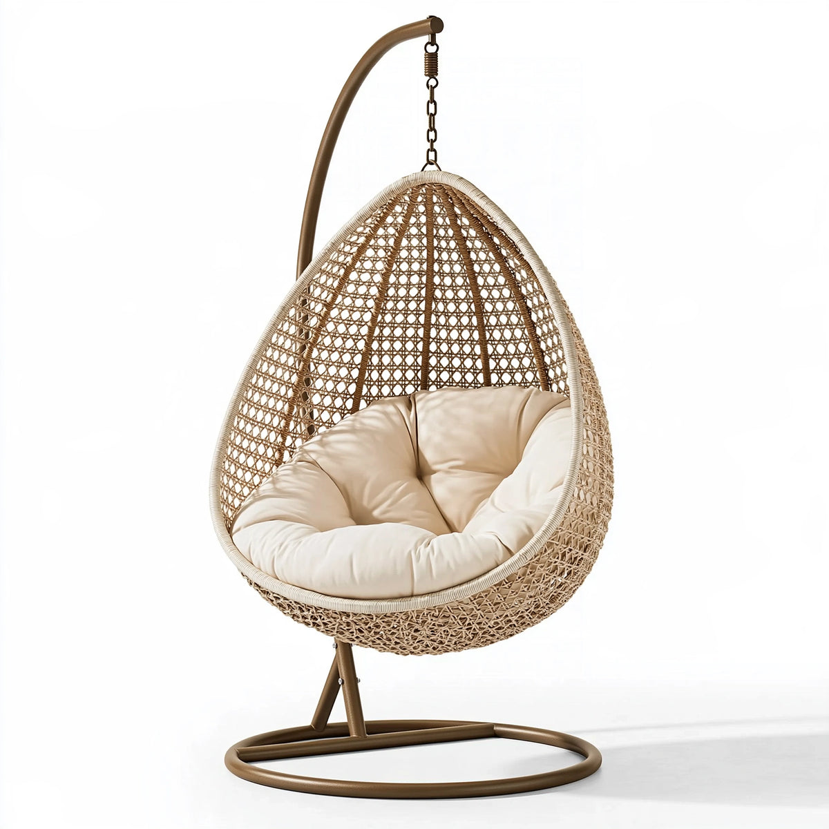 Fauteuil suspendu 105 x 105 x 195 cm en fibres tressées beige avec support métallique