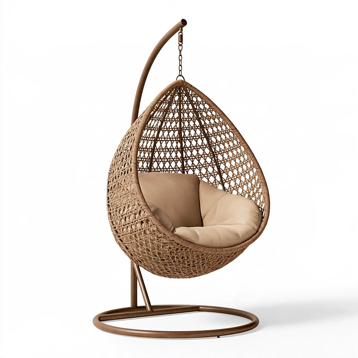 Fauteuil suspendu 120 x 105 x 195 cm en fibre tressée brun beige avec support métallique style bohème