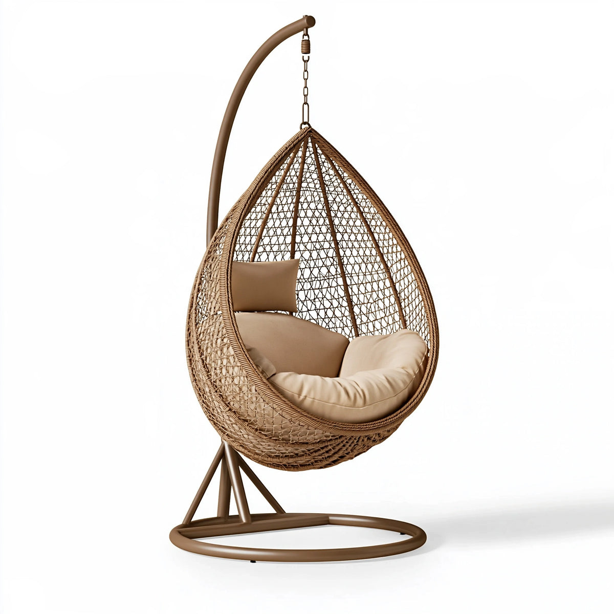 Fauteuil suspendu 105 x 105 x 195 cm en résine tressée marron avec support métallique style bohème