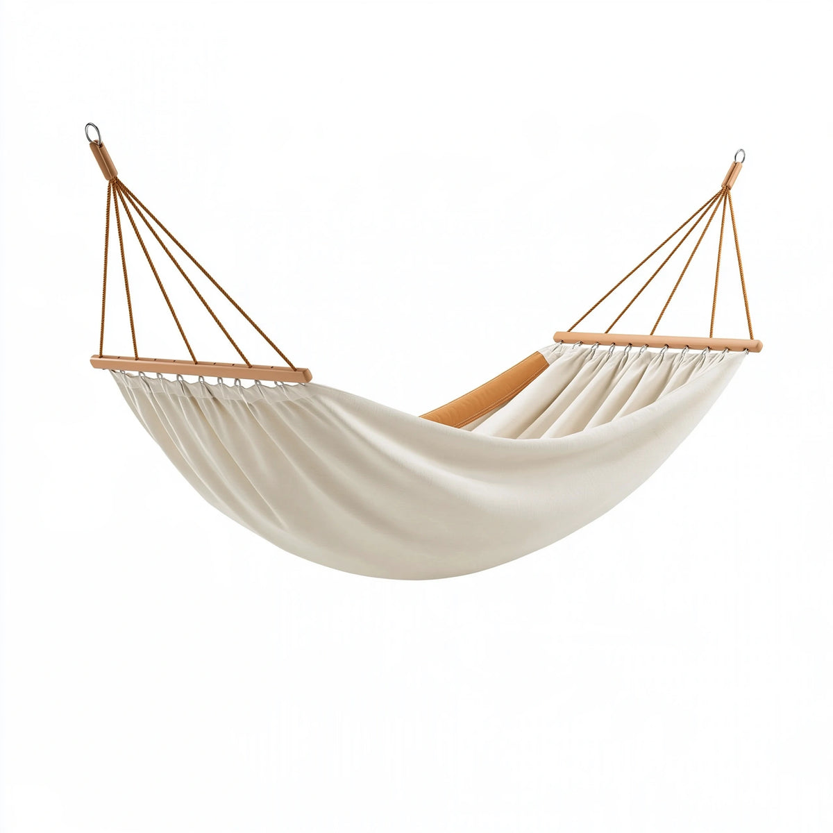 Hamac 300 x 120 cm en toile de coton écru avec barres en bois pour jardin et terrasse