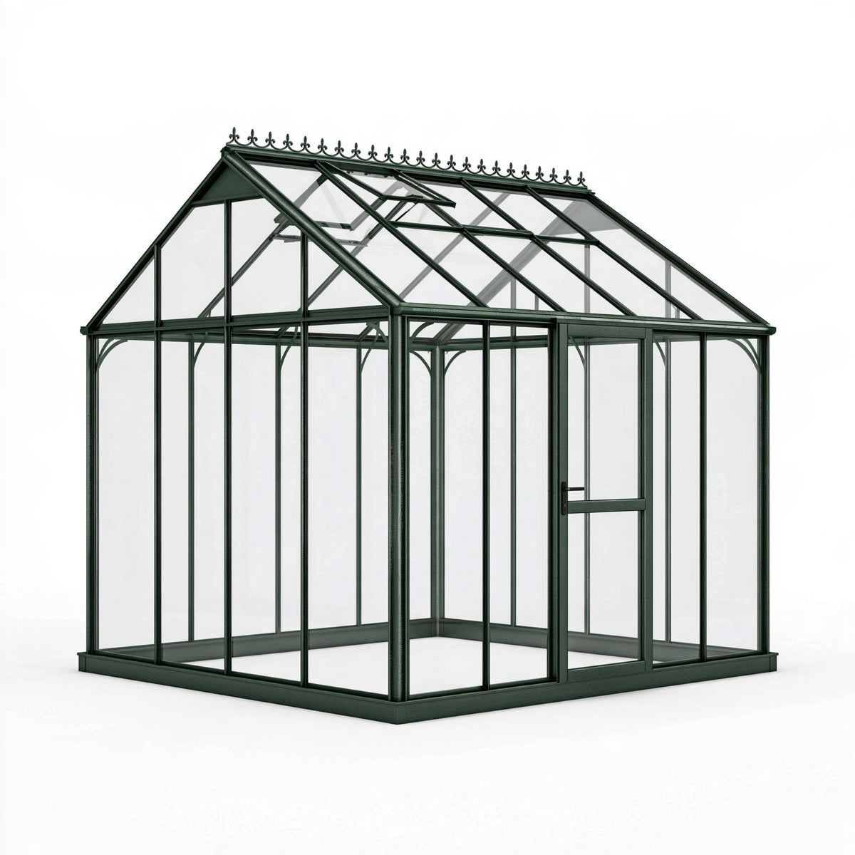 Serre de jardin 300 x 250 x 270 cm en métal vert avec panneaux en verre style victorien