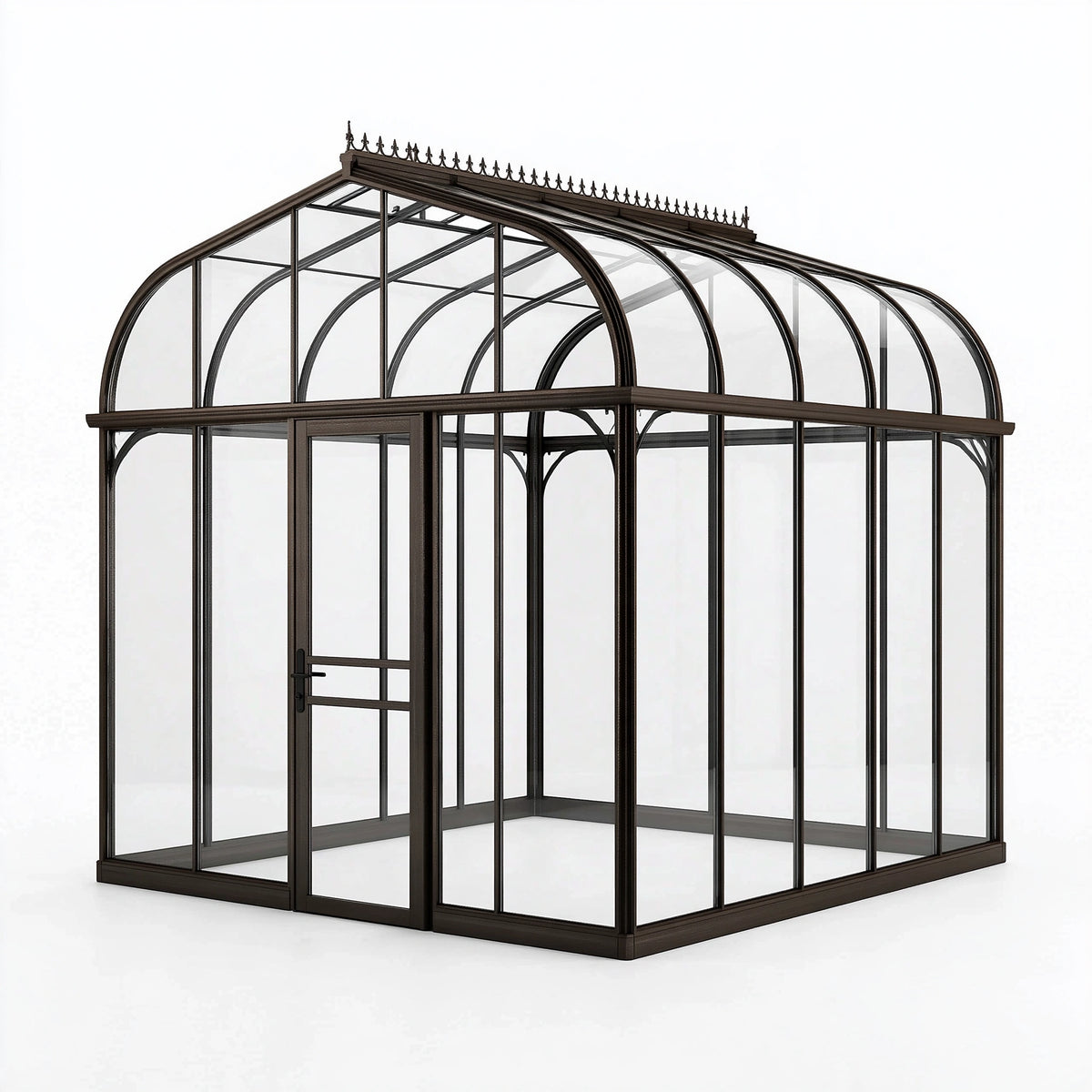 Serre de jardin 300 x 240 x 280 cm en métal et verre marron foncé style victorien