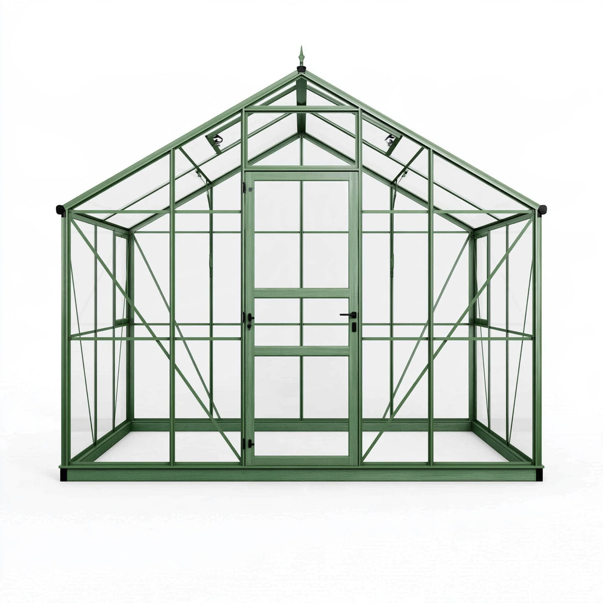 Serre de jardin 307 x 244 x 250 cm en métal vert avec panneaux transparents et porte battante