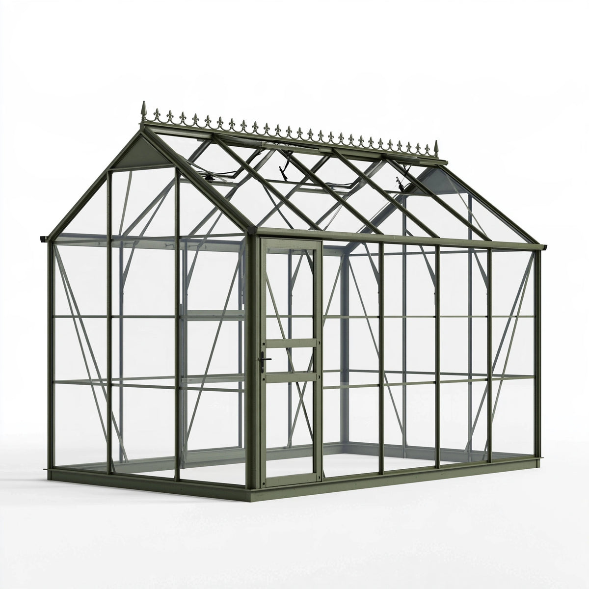 Serre de jardin 600 x 300 x 300 cm en verre et métal vert style victorien