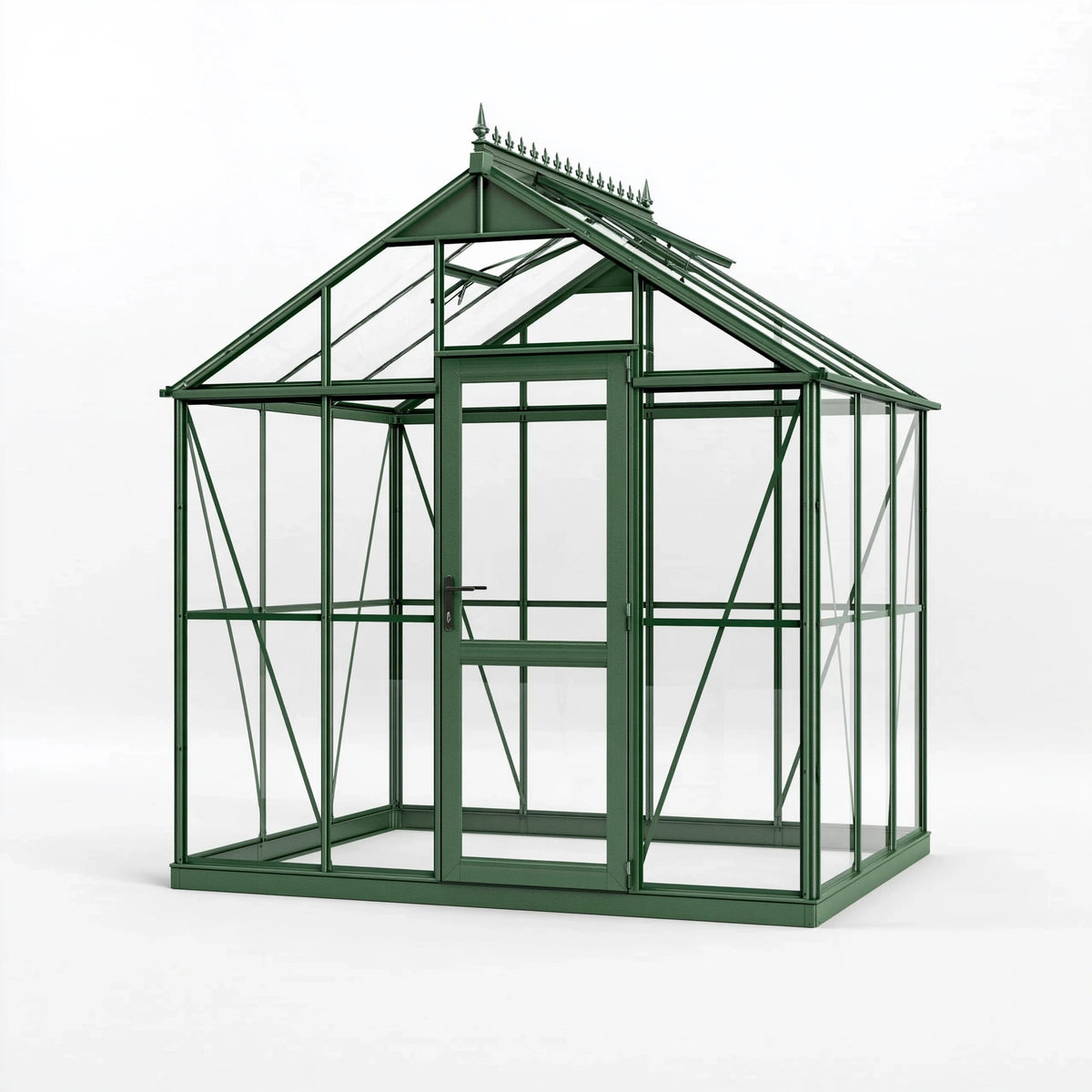 Serre de jardin 240 x 180 x 270 cm en métal et verre vert style victorien