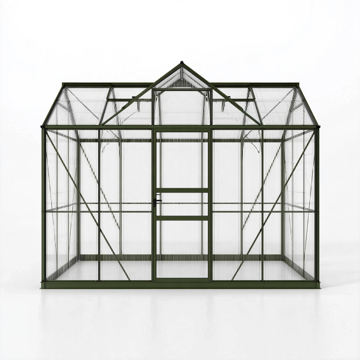 Serre de jardin 240 x 240 x 240 cm en aluminium vert et polycarbonate avec porte