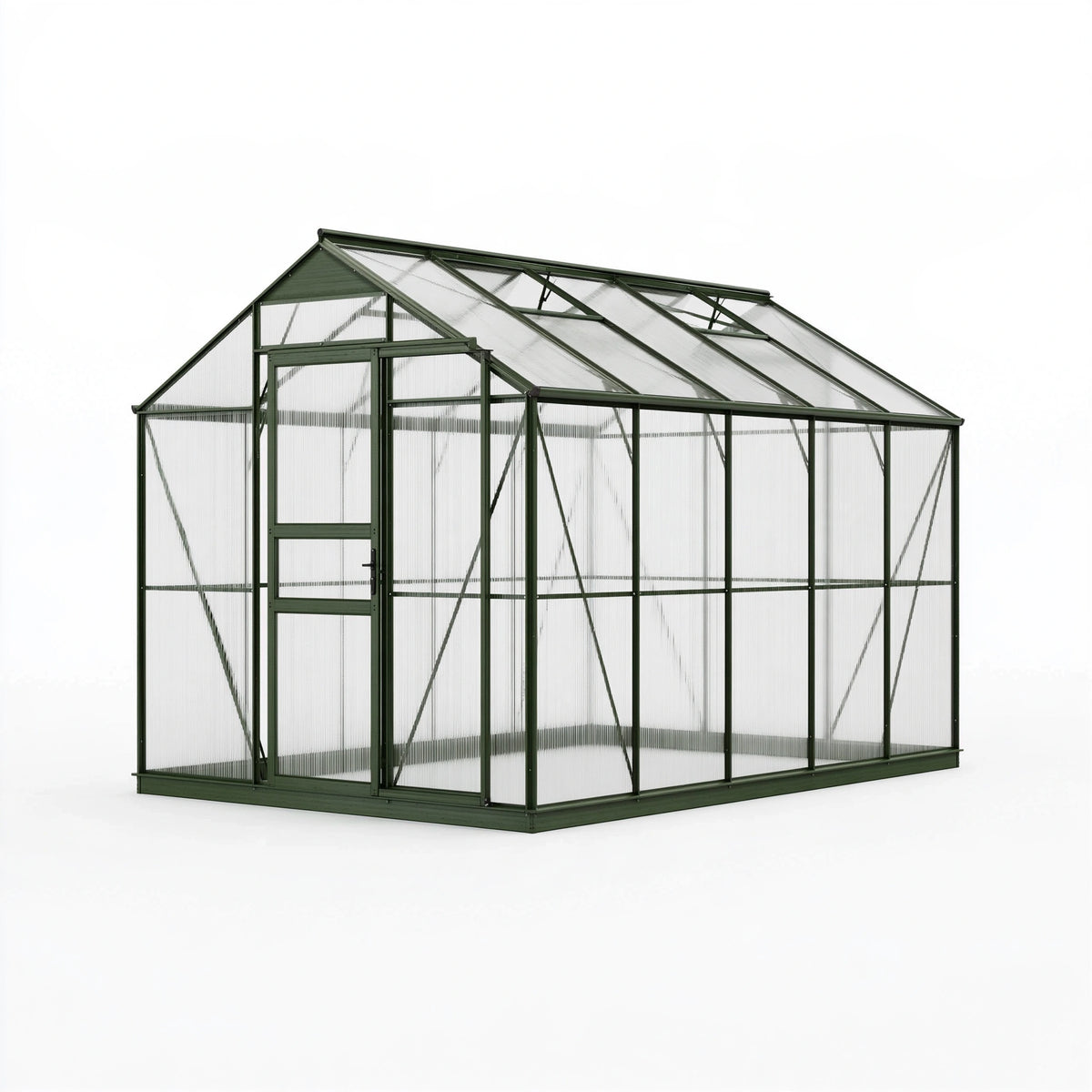 Serre de jardin 250 x 190 x 195 cm en aluminium vert avec panneaux translucides et aération de toit