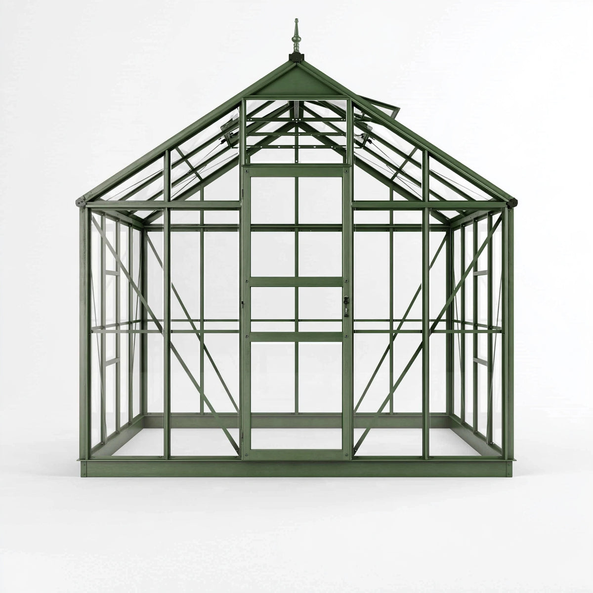 Serre de jardin 240 x 240 x 250 cm en métal et verre vert avec porte battante