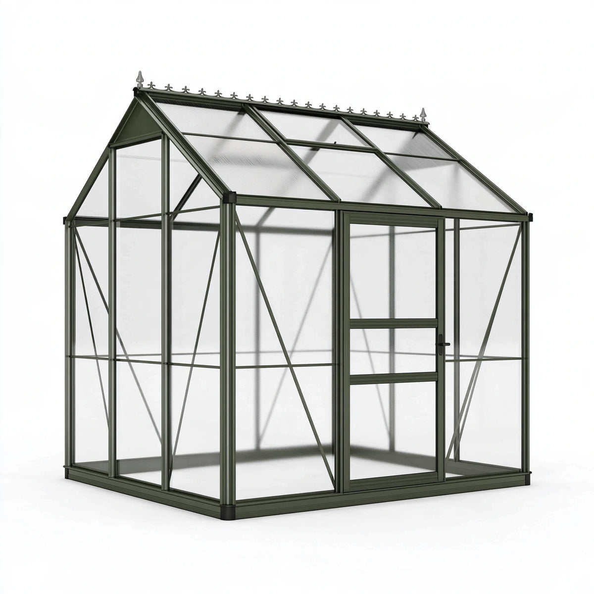 Serre de jardin 190 x 190 x 200 cm en aluminium vert avec panneaux transparents - toit à pignon
