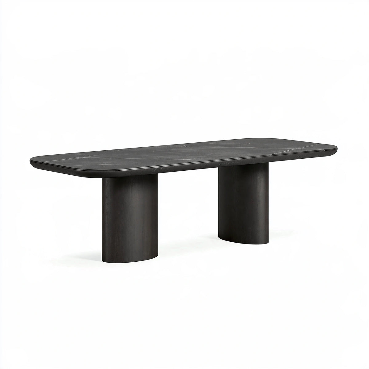 Table à manger ovale 180 x 90 cm noire en bois et plateau aspect marbre - style contemporain