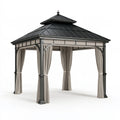Tonnelle de jardin 300 x 300 cm en métal noir avec rideaux beiges style pavillon
