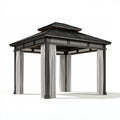 Tonnelle de jardin 300 x 300 cm en métal noir avec rideaux style pavillon