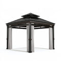 Tonnelle de jardin 300 x 300 cm en métal noir avec rideaux style classique ventilée