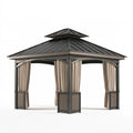 Tonnelle de jardin 300 x 300 x 300 cm en acier anthracite avec rideaux style pavillon