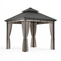 Tonnelle de jardin 300 x 300 cm en acier gris avec rideaux toit ventilé