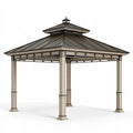 Tonnelle de jardin 400 x 400 cm en métal beige et gris anthracite - toit rigide ventilé