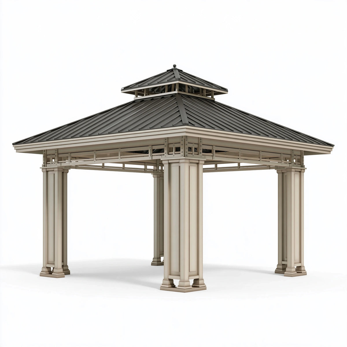 Pavillon de jardin 400 x 400 cm structure métallique beige et gris anthracite style classique