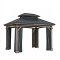 Pavillon de jardin 400 x 400 x 320 cm bois gris anthracite avec rideaux toit métallique