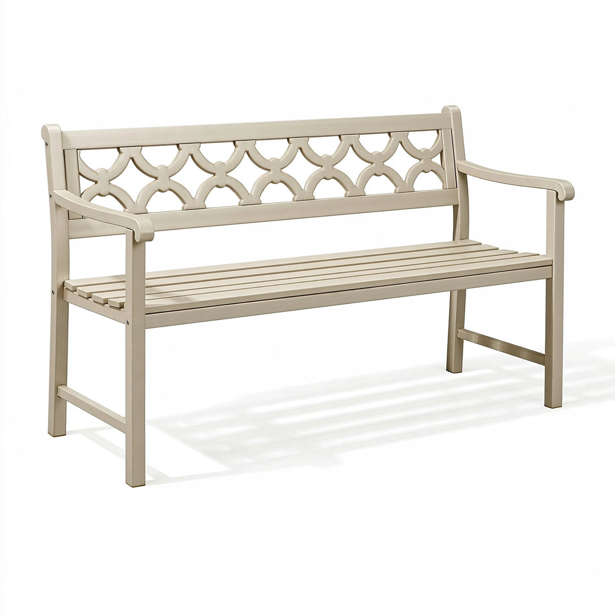Banc de jardin 120 x 60 x 85 cm en métal beige à dossier décoratif