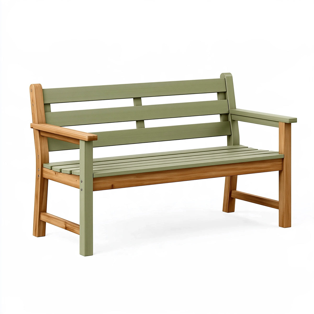 Banc de jardin 120 x 60 x 88 cm en bois vert et naturel avec accoudoirs style contemporain