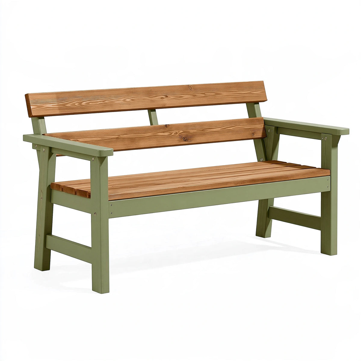 Banc de jardin 120 x 60 x 90 cm en bois vert et naturel style rustique avec accoudoirs